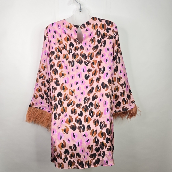 Borgo de Nor Pink Leopard Print Cocoa Dress with Feather Trim - Picture 5 of 14
